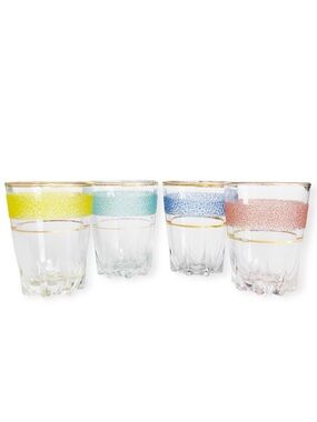 Vintage MCM Sugar Frosted Shot Glasses Liqueur Glasses Gold Rim Set of 4